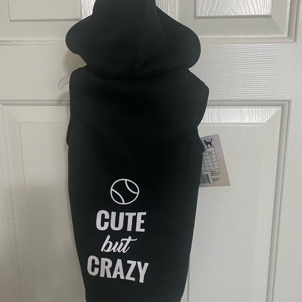 Dog Hoodie Cute but Crazy  Black Printed Pet Puppy Small funny gift NWT